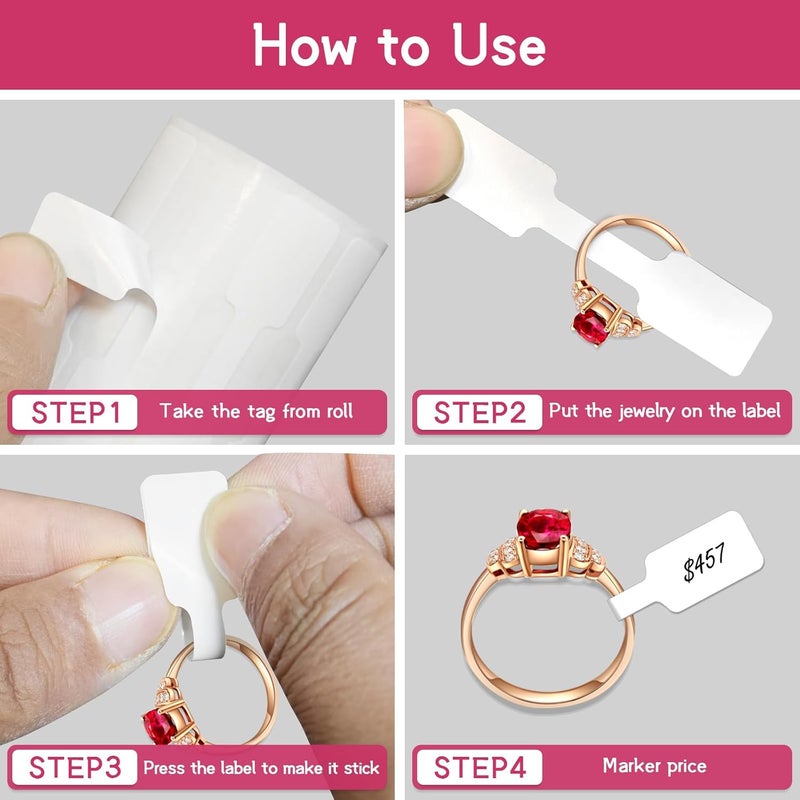 StickerTag 500 PCS Jewelry Price Tags Stickers Roll for Necklace Earring Price Identify, Self Adhesive White Blank Dumbbell Jewelry Tags Stickers for Bracelet, Ring, Clothing Display - Image 5